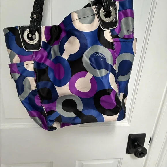 Coach Blue and Purple Circle Pattern Tote - Picture 11 of 16